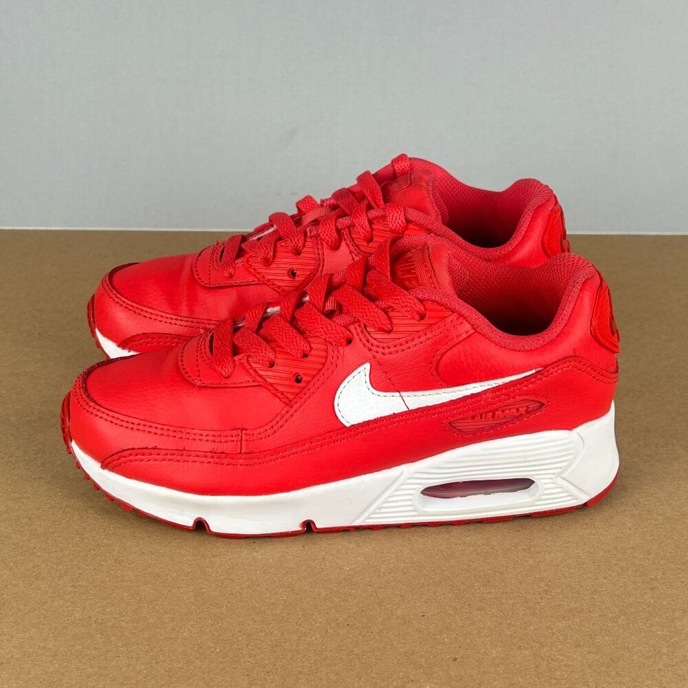 Nike Air Max 90 LTR Athletic Sneakers Shoes Youth 2Y Red White Low Top Lace Up